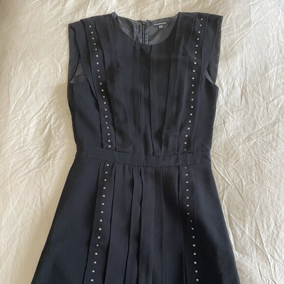 WAREHOUSE Black Studded Pleated Dress - Size UK 10 (US 4-6) - Picture 1 of 2